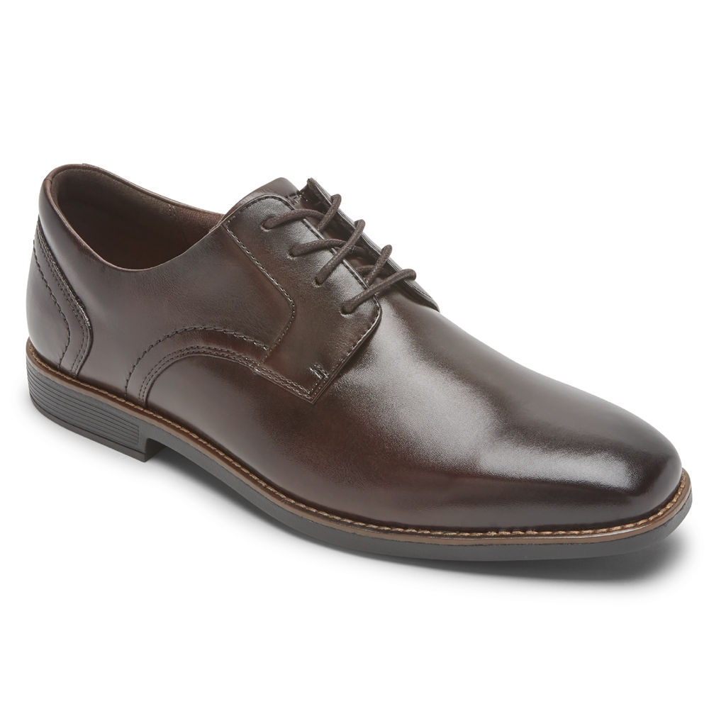 Rockport Mens Lace Up Dark Brown - Slayter Plain Toe Shoe - UK 836-GRXPBL